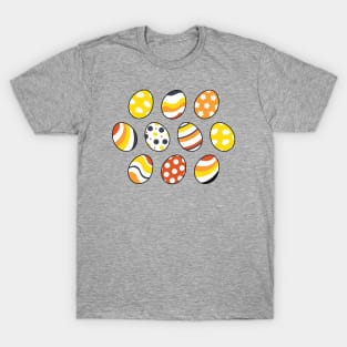 Egg Pattern | Yellow Orange Gray | Stripes Clouds Flowers Dots T-Shirt